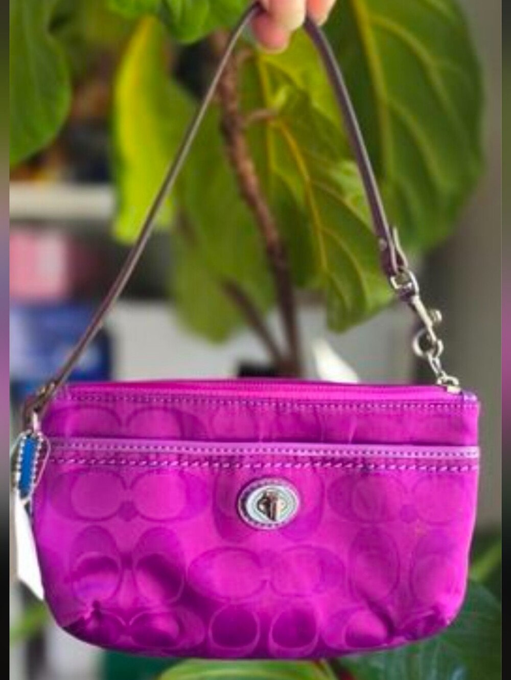 Coach Pink Turnlock Signature Small Wristlet